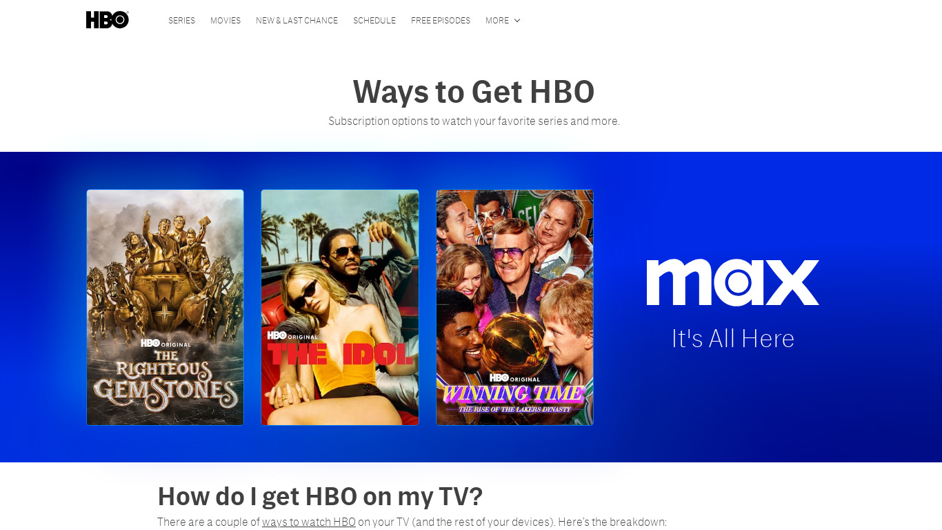 HBO Go Landing page