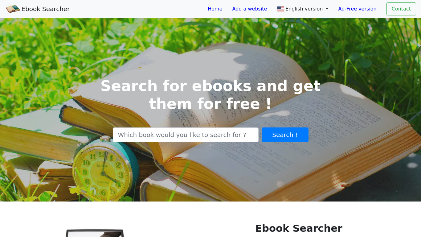 Ebook Searcher Landing page