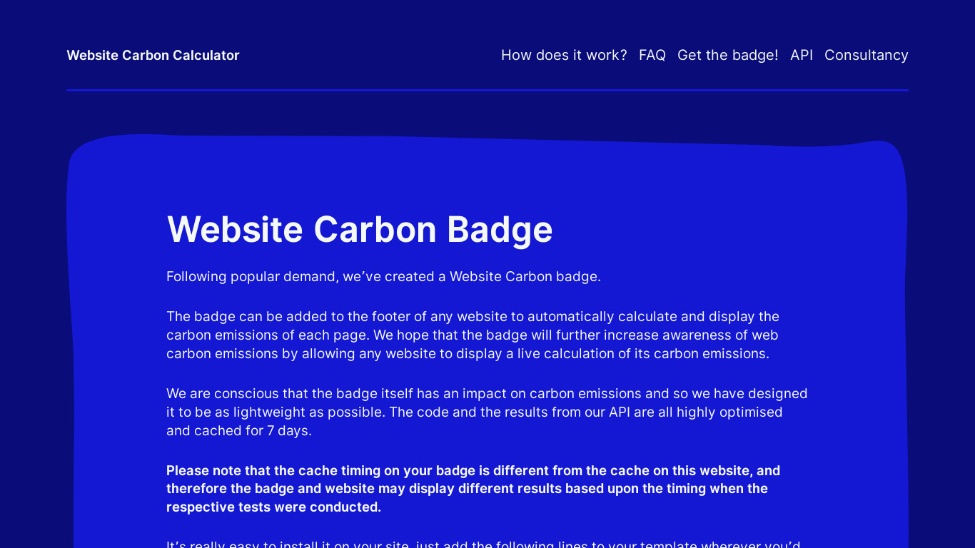 Website Carbon Badge Landing page
