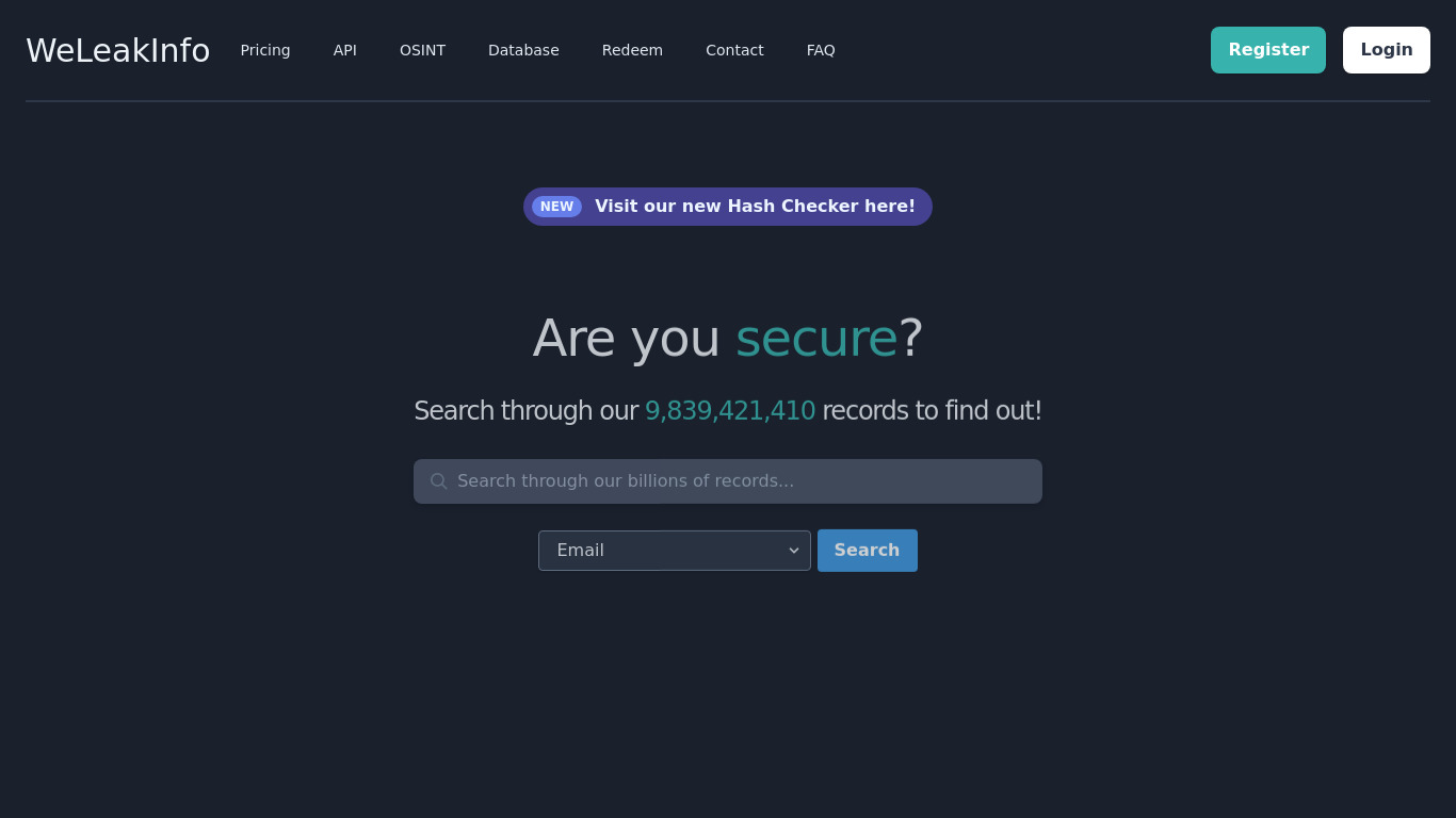 We Leak Info v2 Landing page