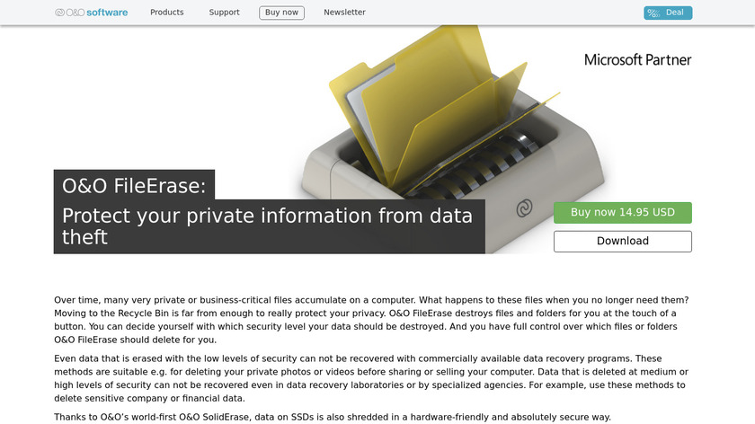 O&O FileErase Landing Page
