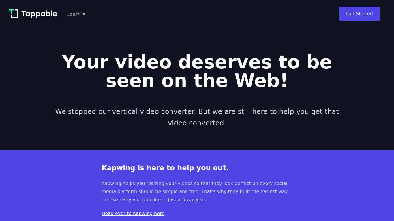 Tappable Vertical Video Maker Landing page