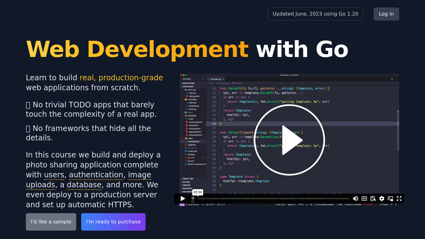 Web Development with Go Landing page