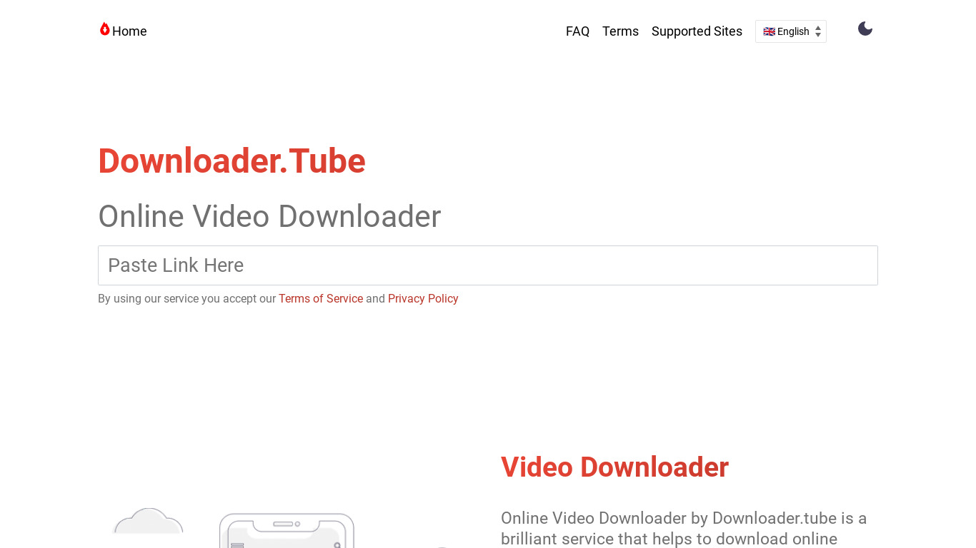 Downloader.Tube Landing page