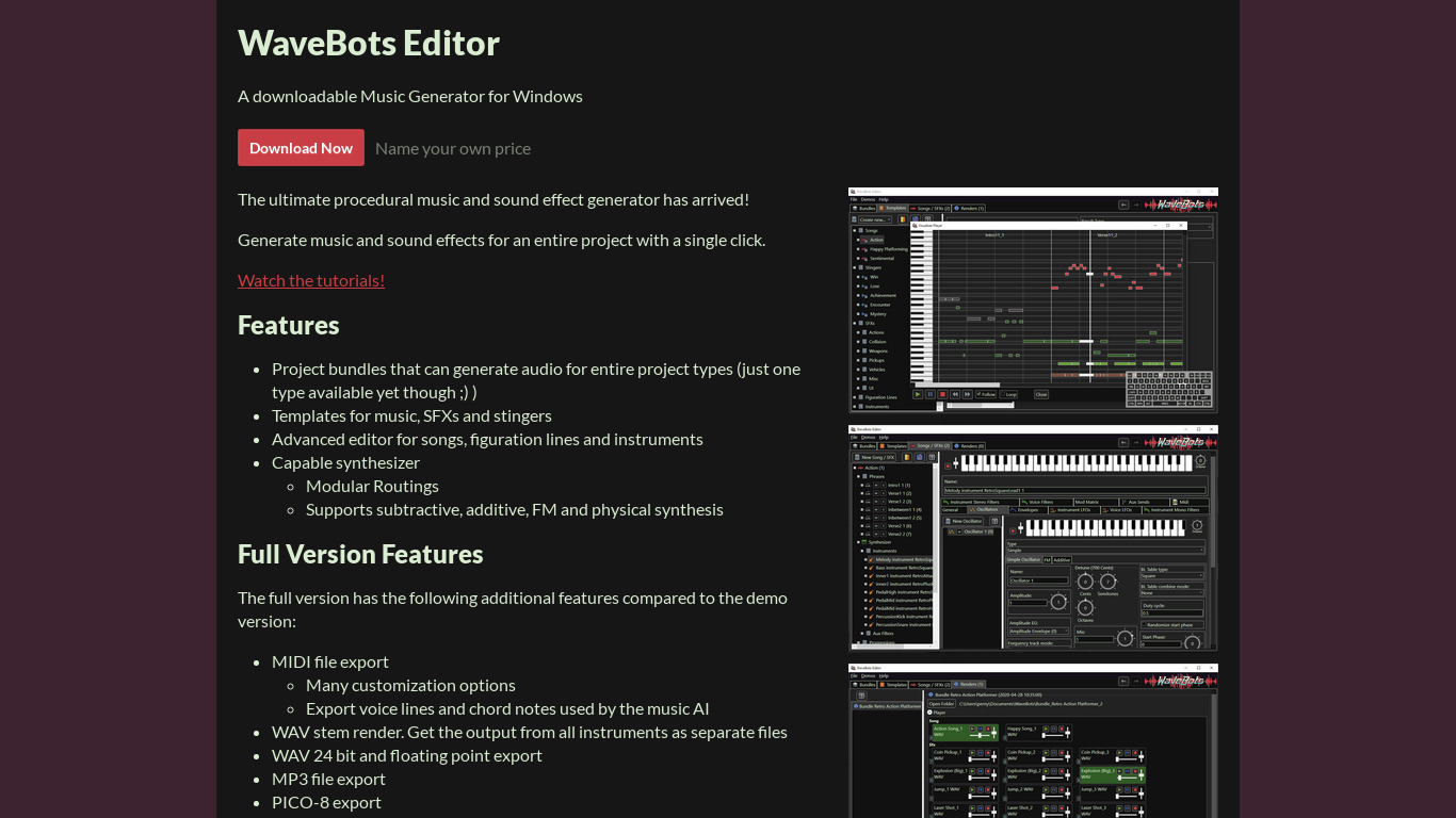 WaveBots Editor Landing page