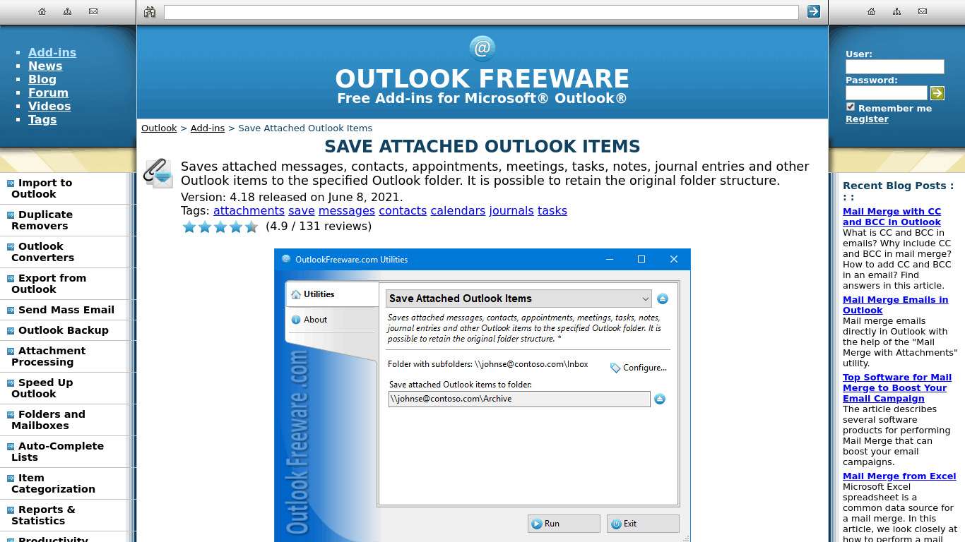 Save Attached Outlook Items Landing page