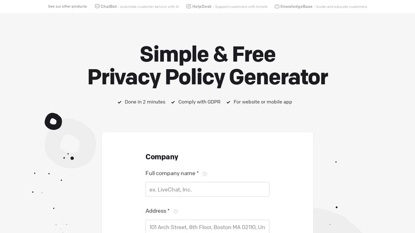 Privacy Policy Generator by LiveChat Landing Page