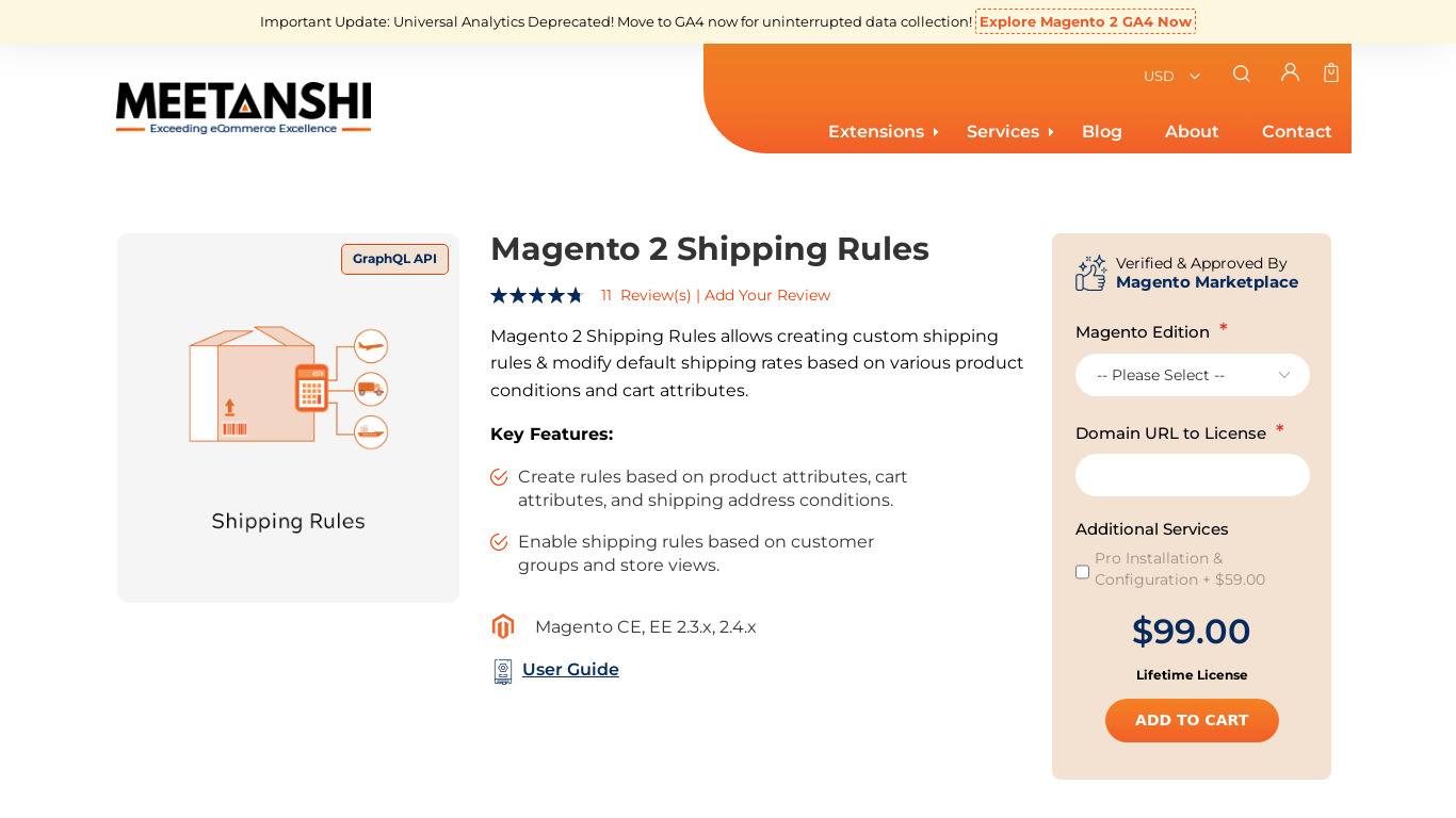 Meetanshi Magento 2 Shipping Rules Landing page