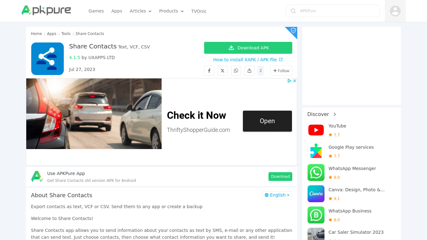 Share Contacts PRO Landing page