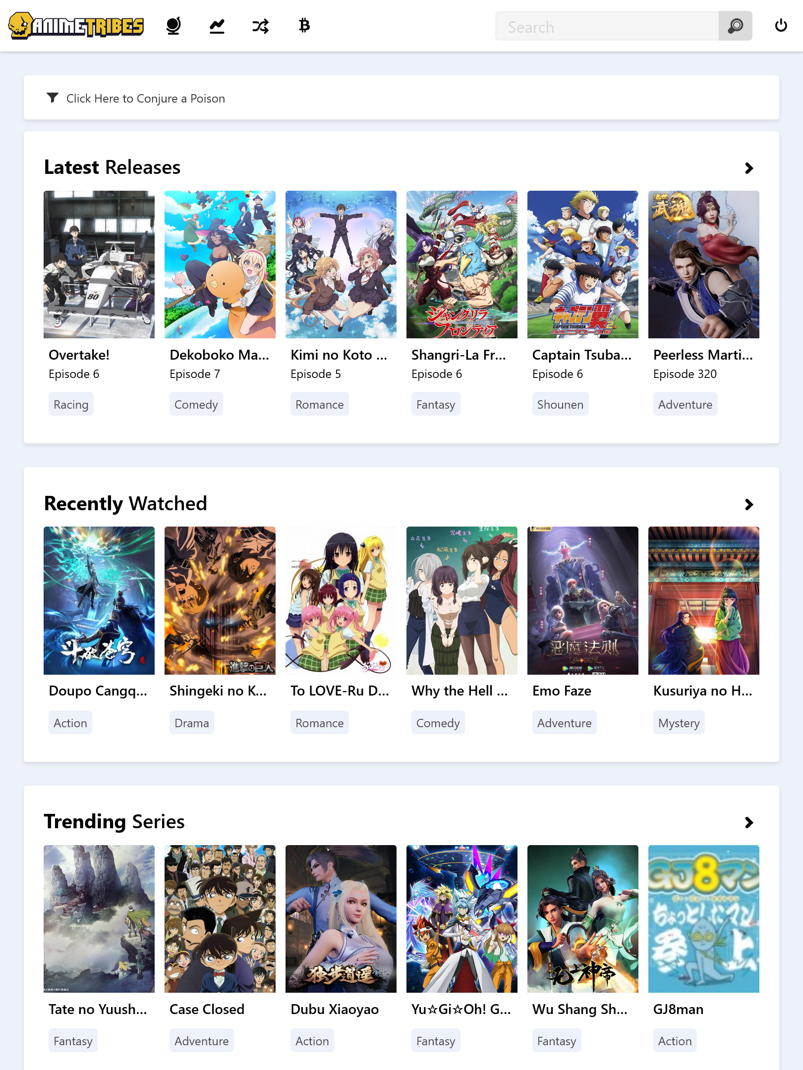 AnimeTribes Landing page