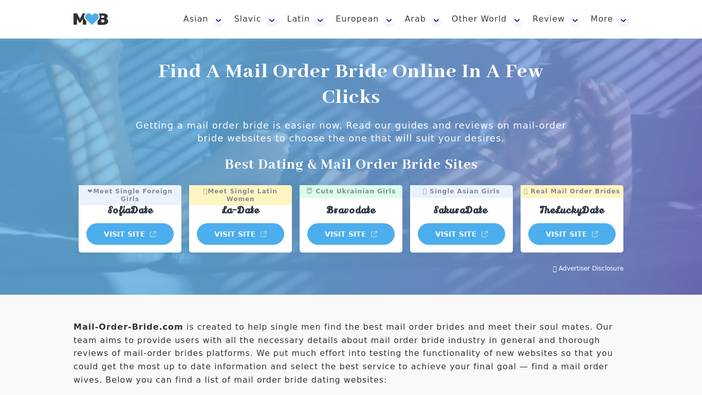 Mail-Order-Bride.com Landing page
