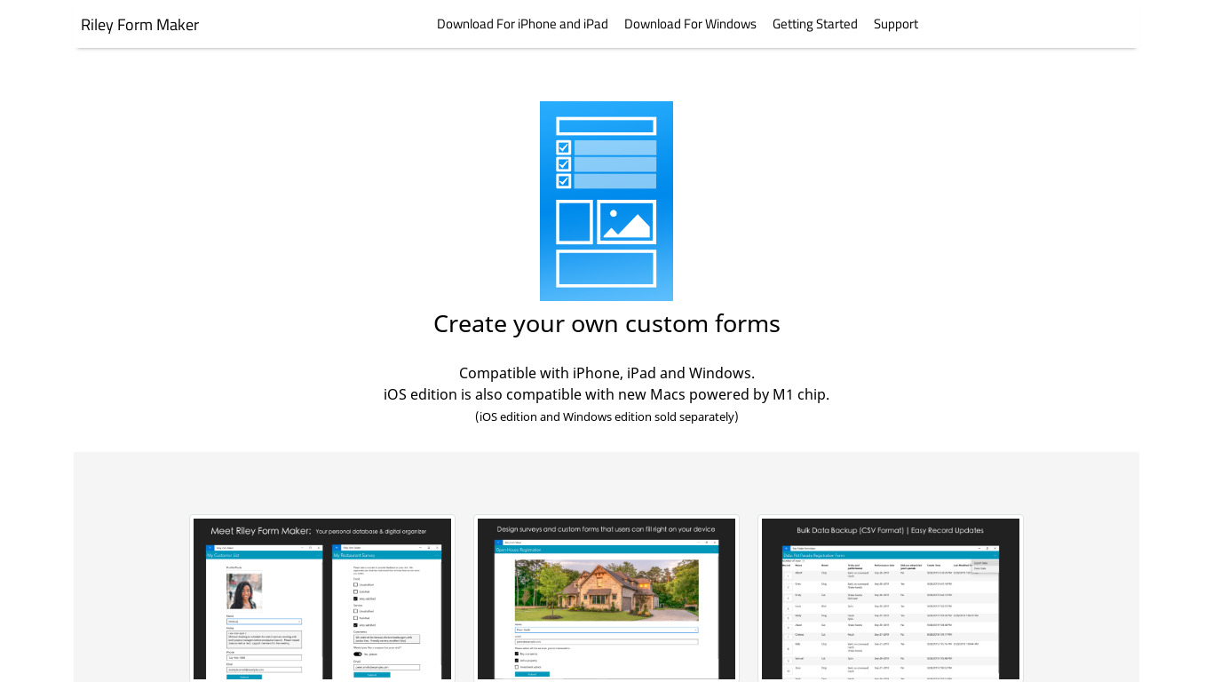 Riley Form Maker Landing page