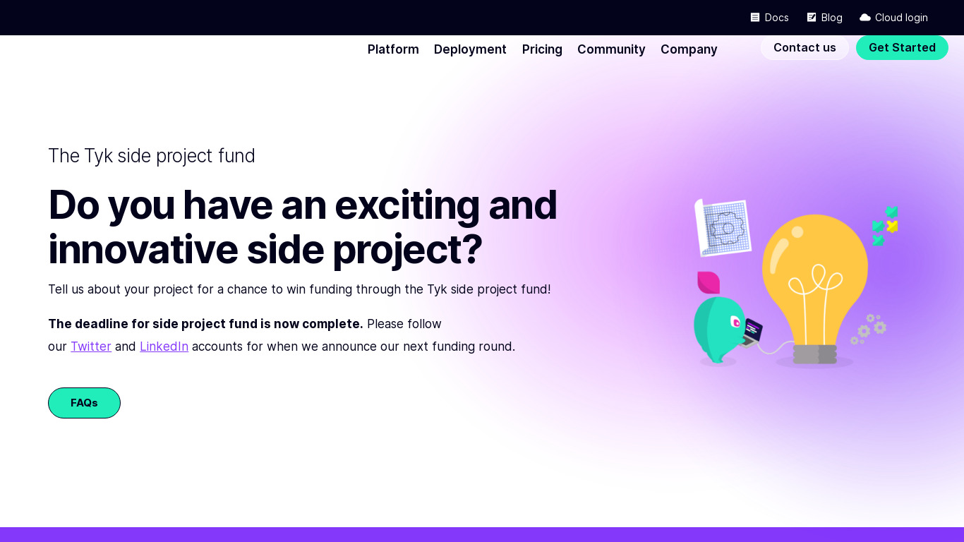 The Tyk Side Project Program Landing page