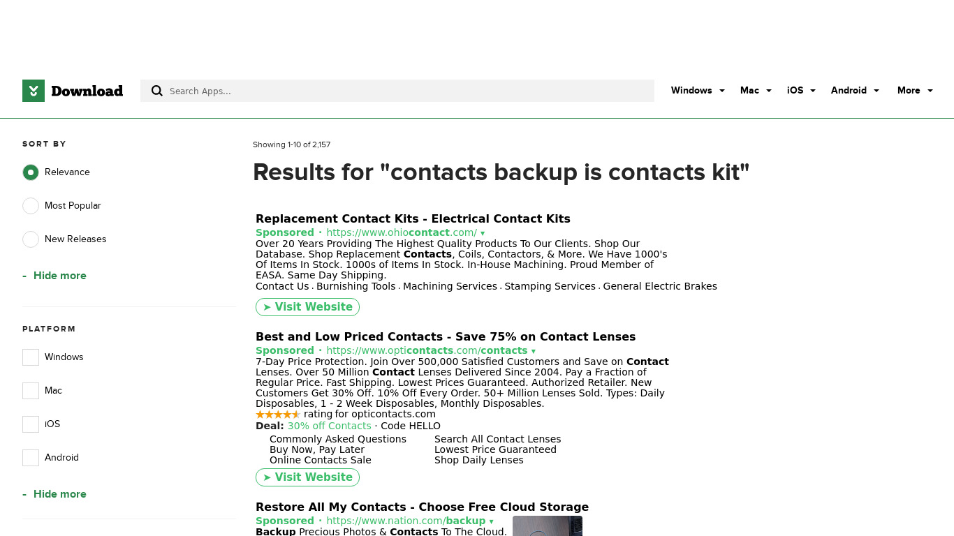 Contacts Backup Kit Landing page