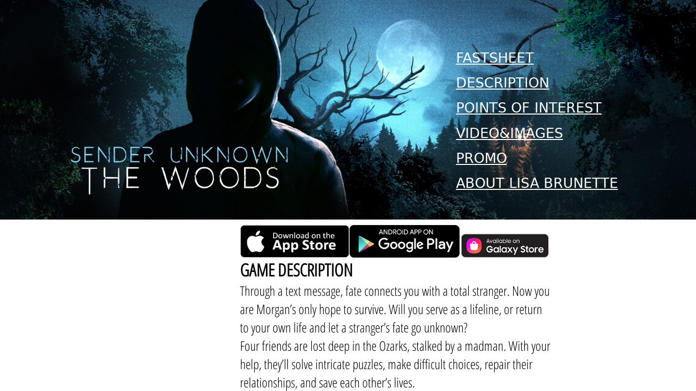 Sender Unknown: The Woods Landing page