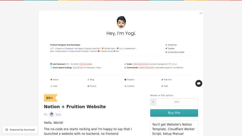 Notion + Fruition Website Landing Page