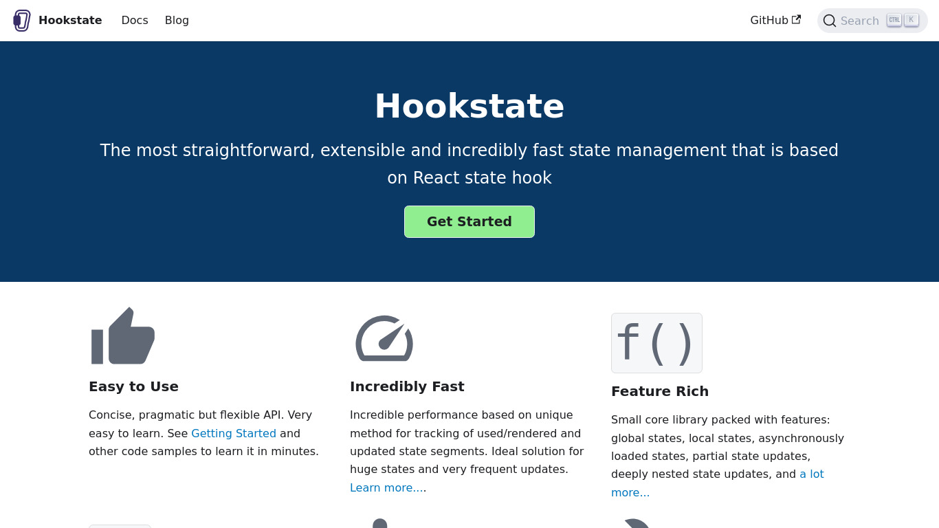 Hookstate Landing page