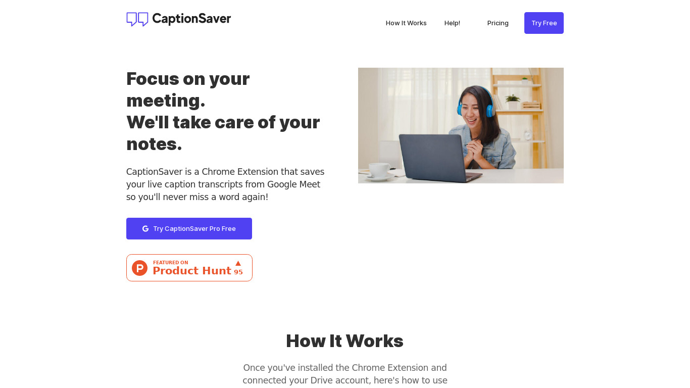 CaptionSaver Landing page