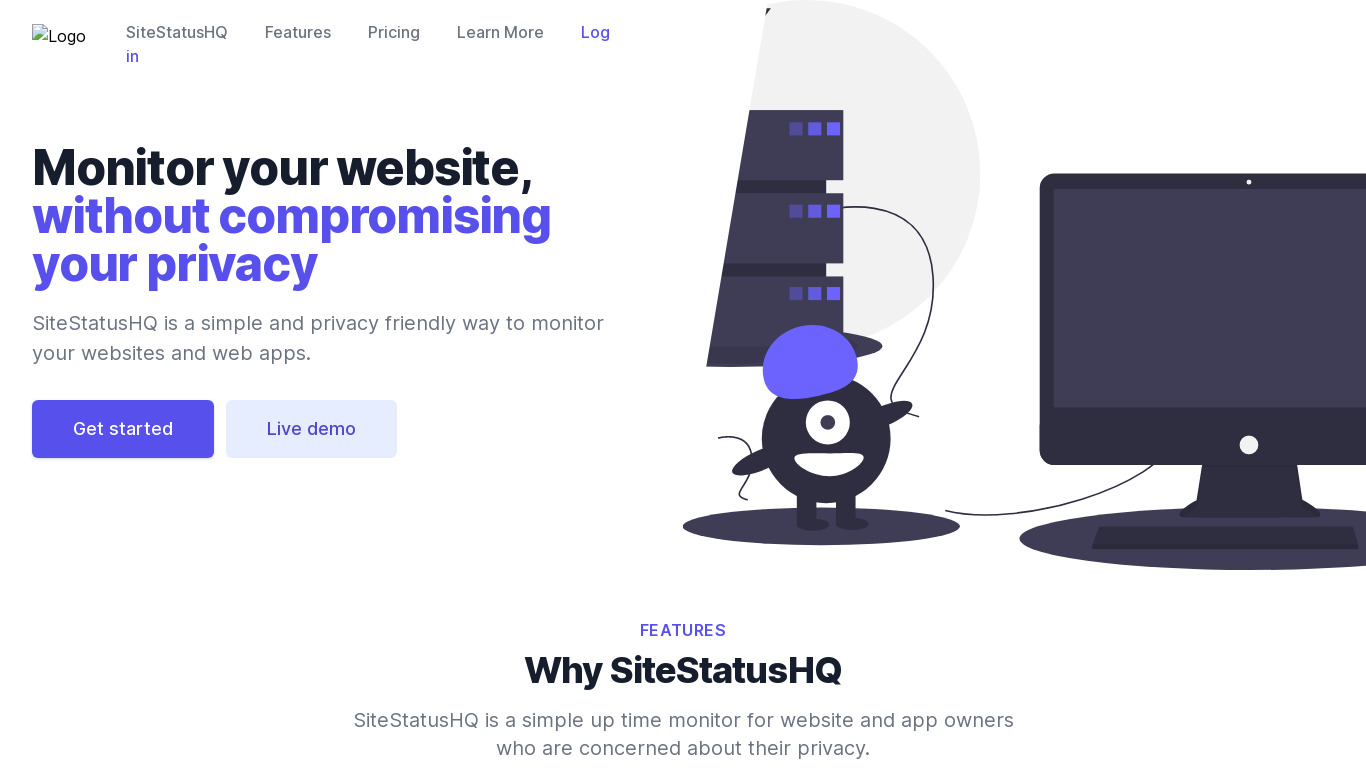 SiteStatusHQ Landing page