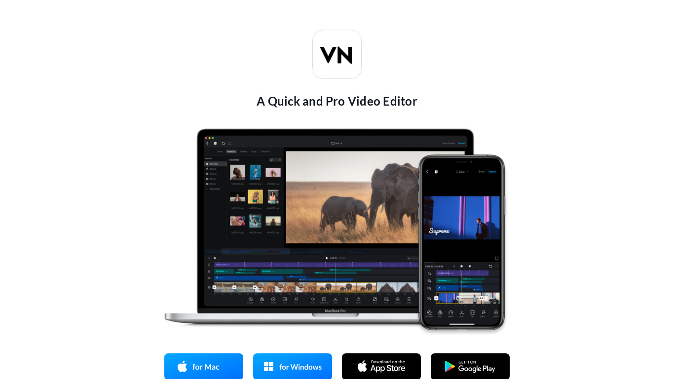 VN Video Editor Maker VlogNow Landing page