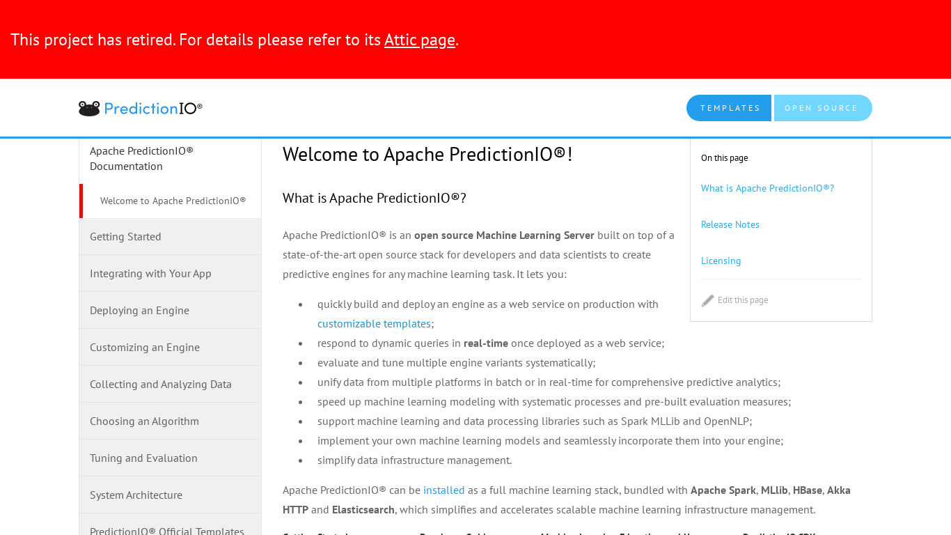 Apache PredictionIO Landing page