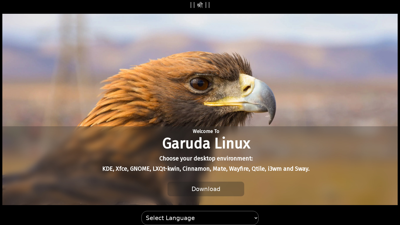 Garuda Linux Landing page