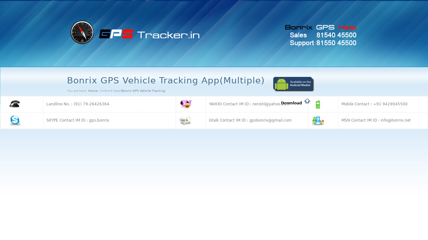 Bonrix GPS Vehicle Tracker Landing page