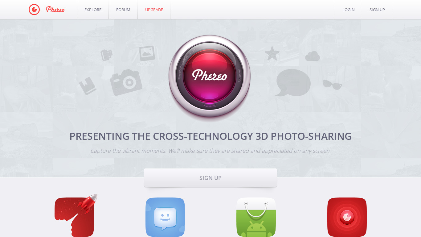 Phereo 3D Photo Landing page