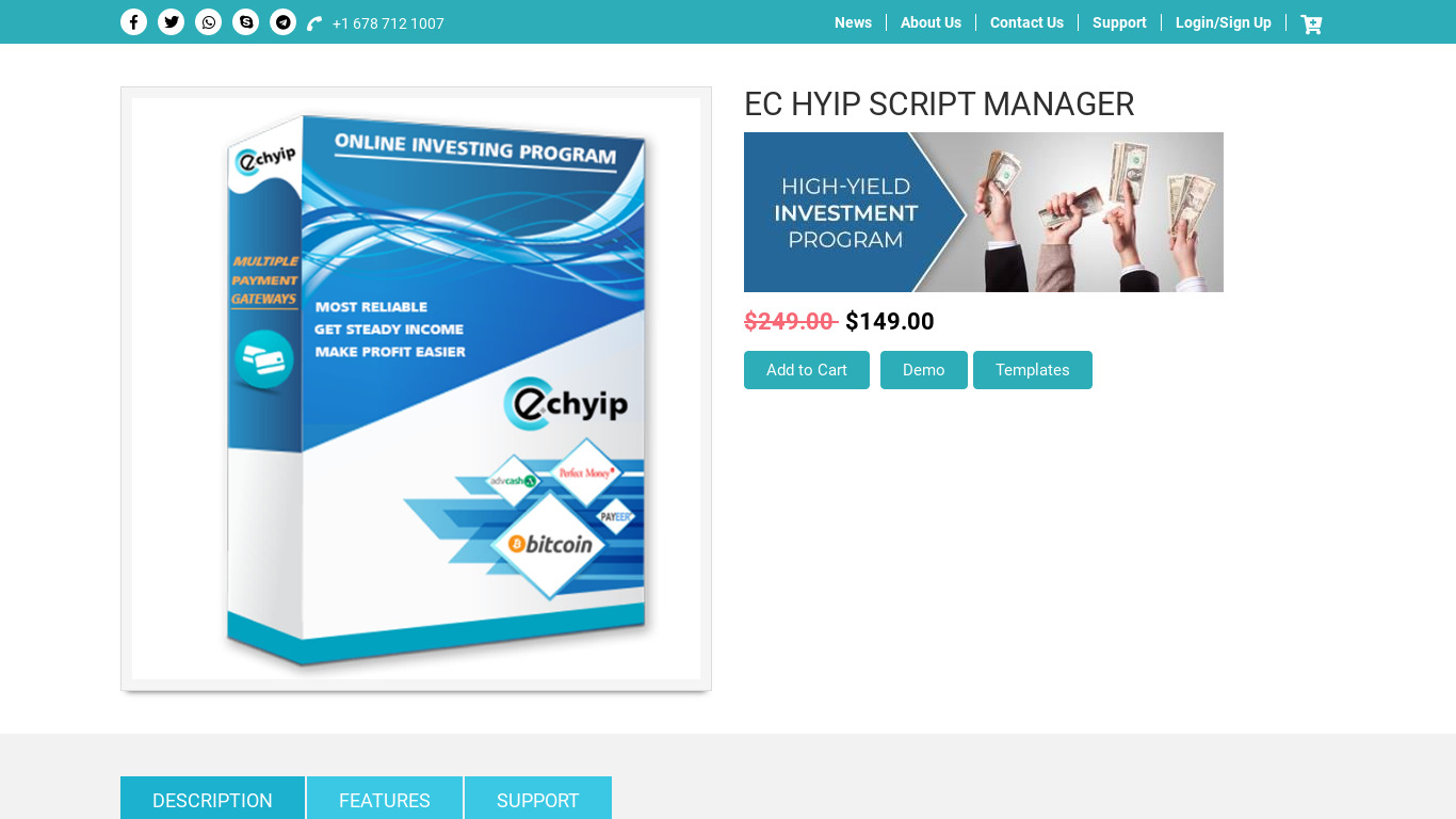 Echyip EC HYIP Script Manager Landing page