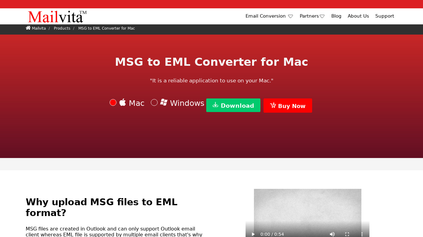 MailVita MSG to EML Converter Landing page