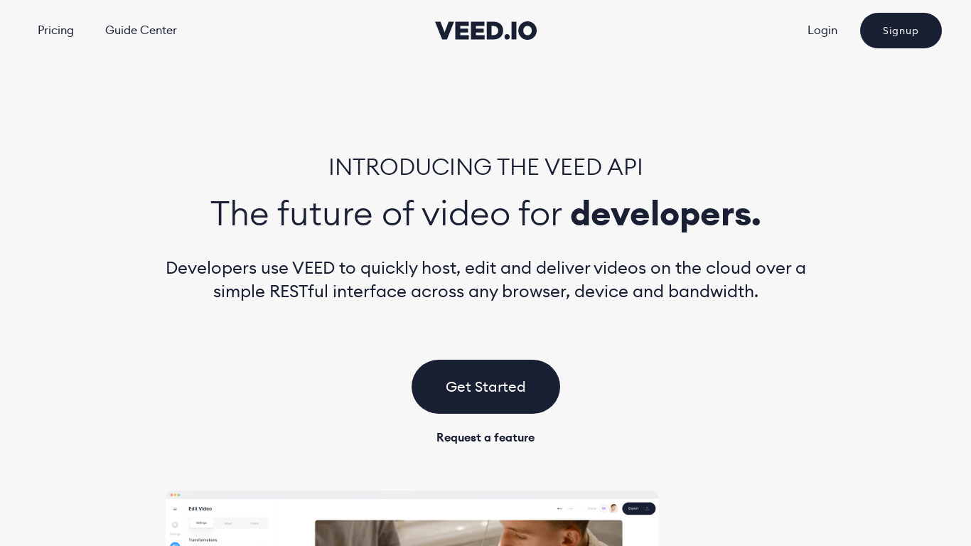VEED API Landing page