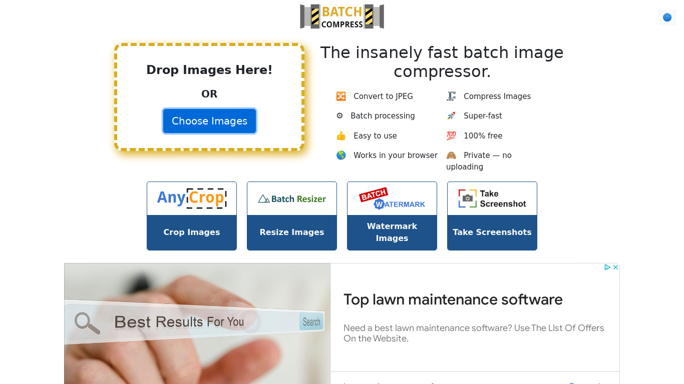 Batch Compress Landing page