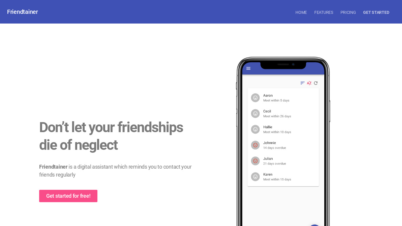 Friendtainer Landing page