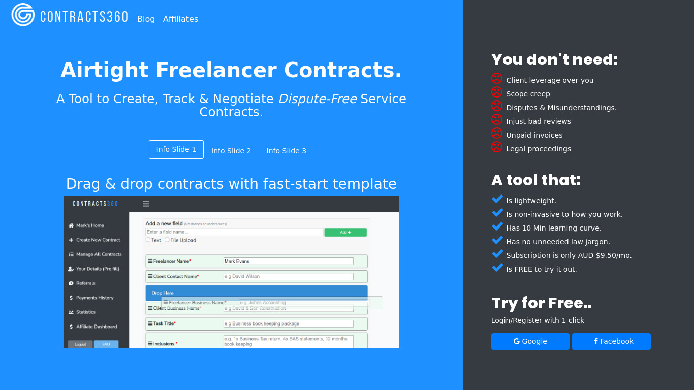 Contracts360 Landing page