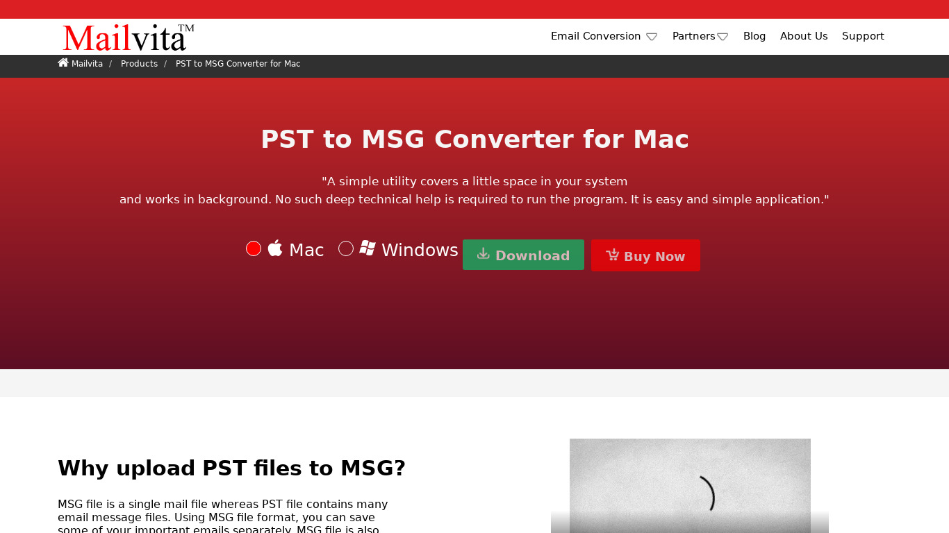 MailVita PST to MSG Converter Landing page