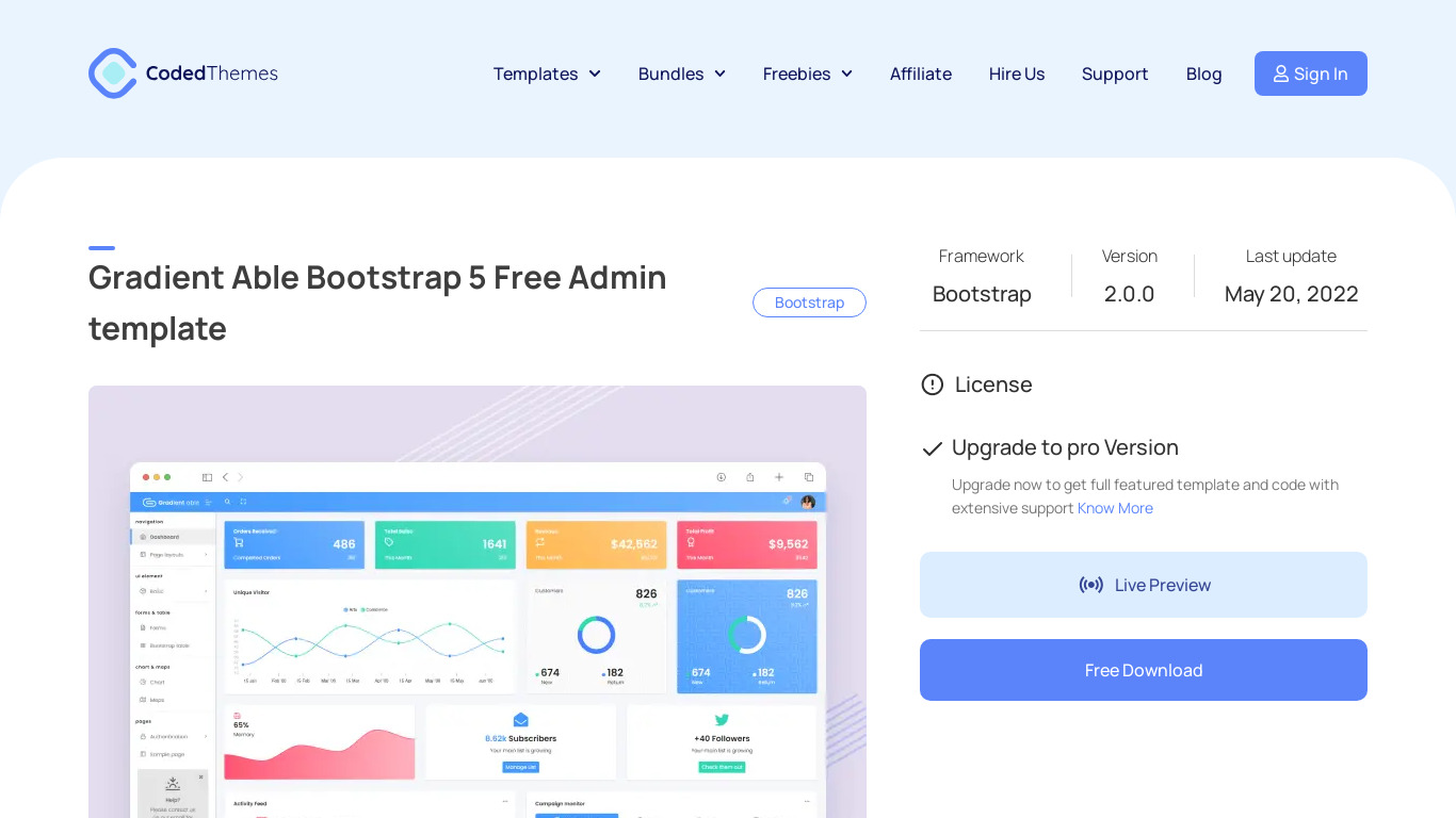 CodedThemes Gradient Able Bootstrap Admin Landing page