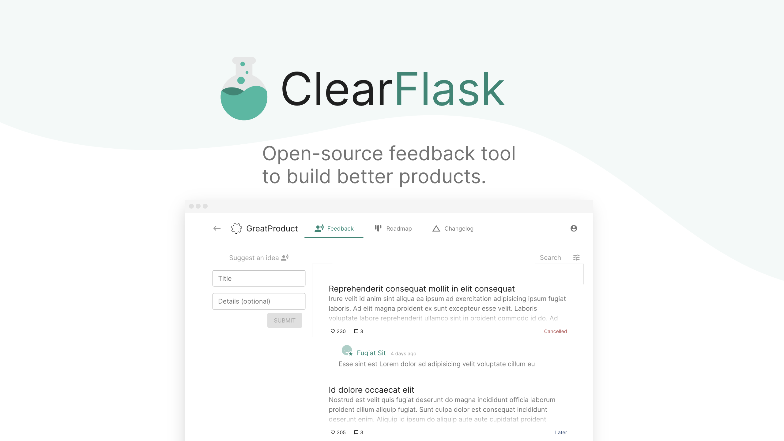 ClearFlask Landing page