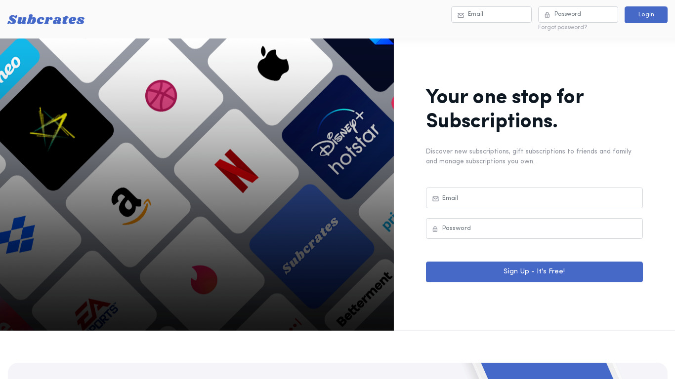 Subcrates Landing page