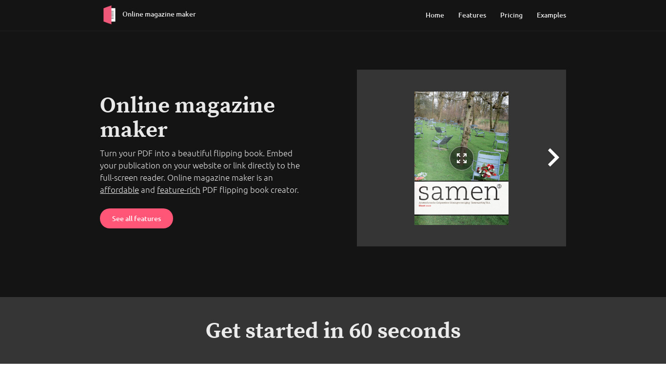Online Magazine Maker Landing page