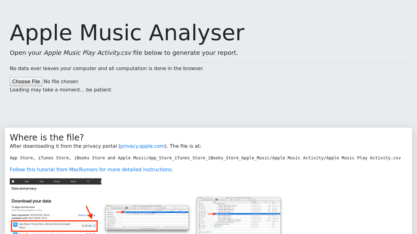 Apple Music Analyser Landing page