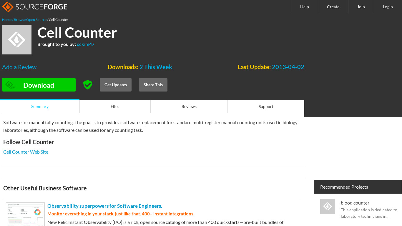 Cell Counter Landing page