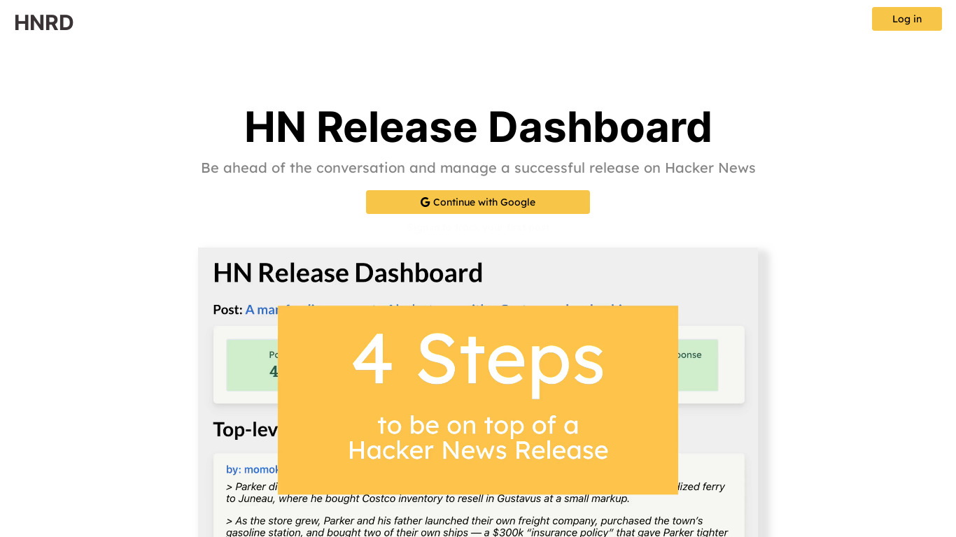 Hacker News Release Dashboard Landing page