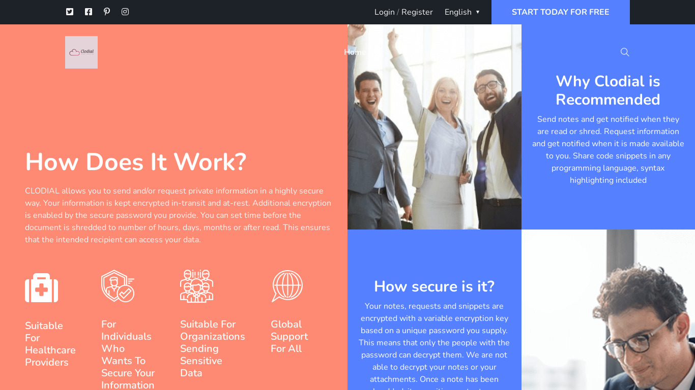 Clodial Landing page