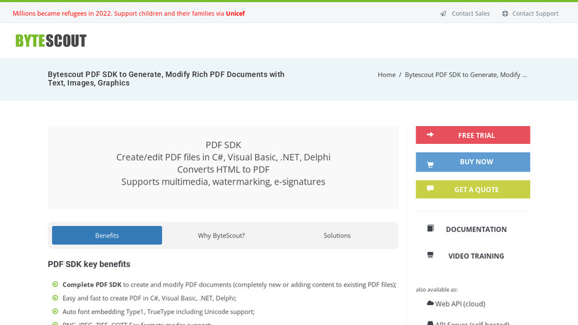 ByteScout PDF SDK Landing Page