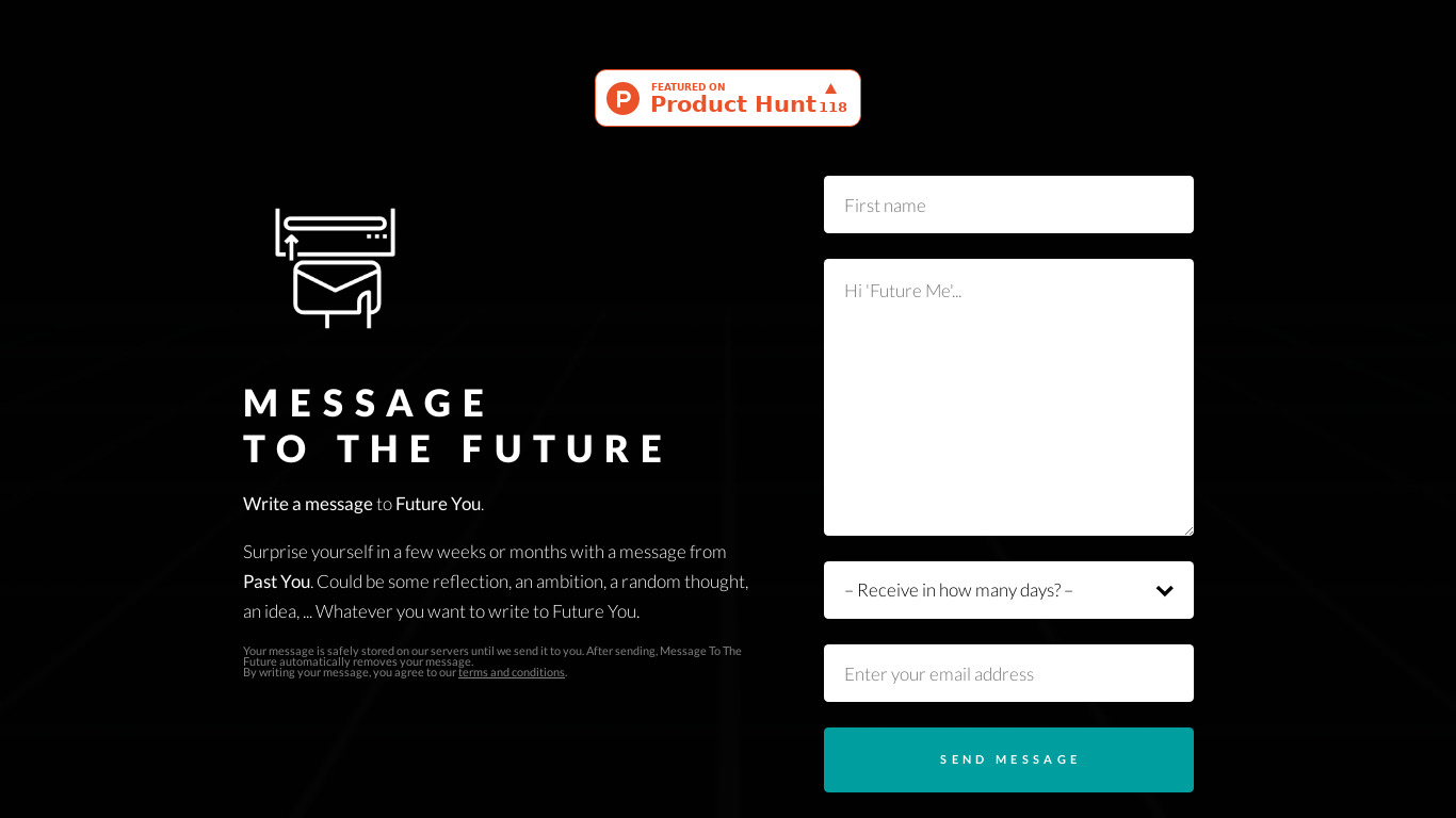 Message To The Future Landing page