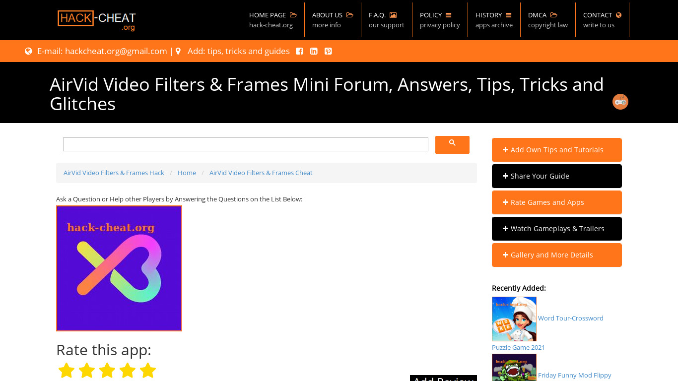 AirVid Video Filters & Frames Landing page