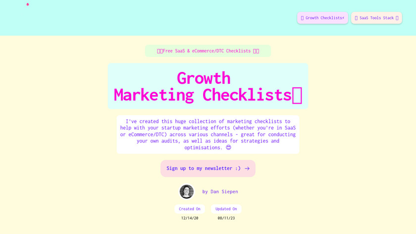 Growth Marketing Checklists Landing Page