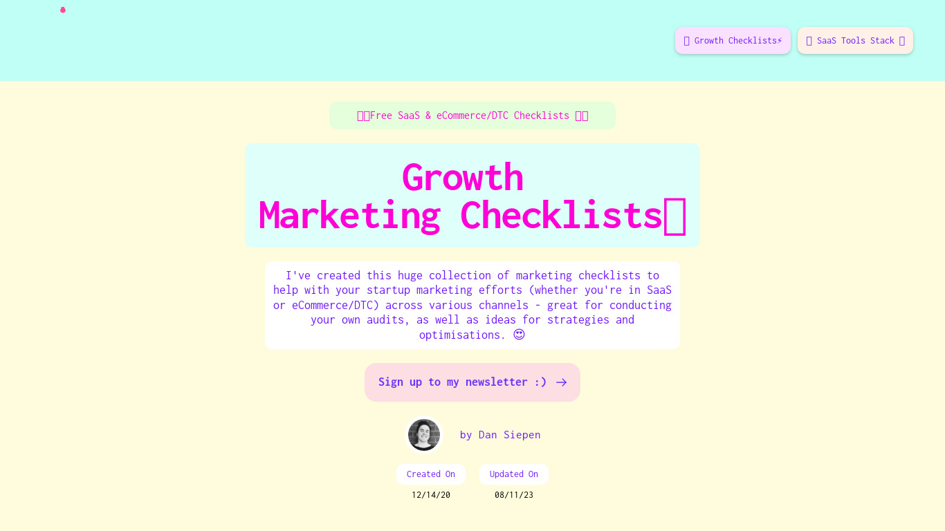 Growth Marketing Checklists Landing page