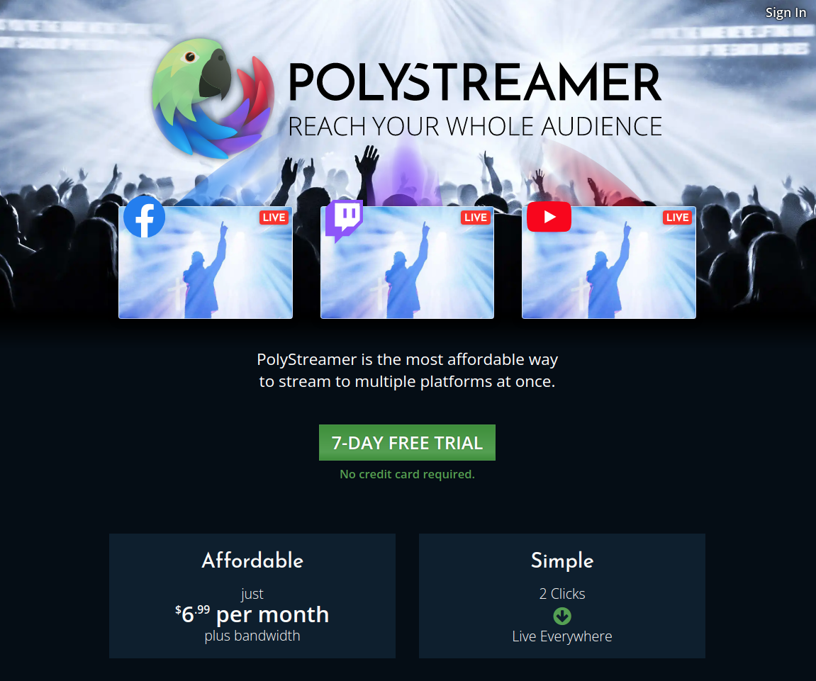 PolyStreamer Landing page