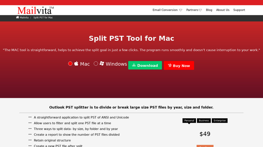 Mailvita Split PST for Mac Landing Page
